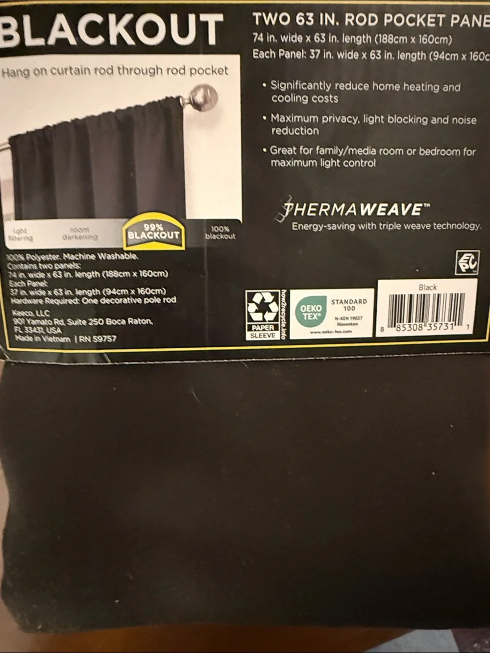 Eclipse BLACKOUT Curtains 2-Panel Rod Panels in Phoenix Black 63”